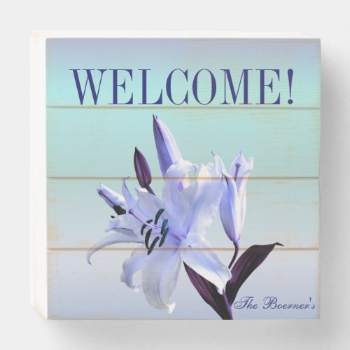 Shabby Chic Lilies Welcome Wooden Box Sign