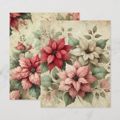 Shabby Chic Linen Poinsettias Scrapbook Paper