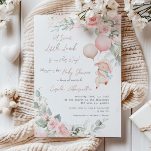Shabby Chic Little Lamb Blush Floral Baby Shower Invitation