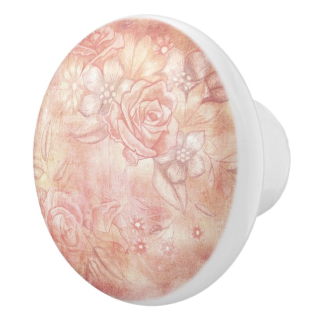 Shabby Chic Look Pink & Peach Floral Decoupage Ceramic Knob (Right)