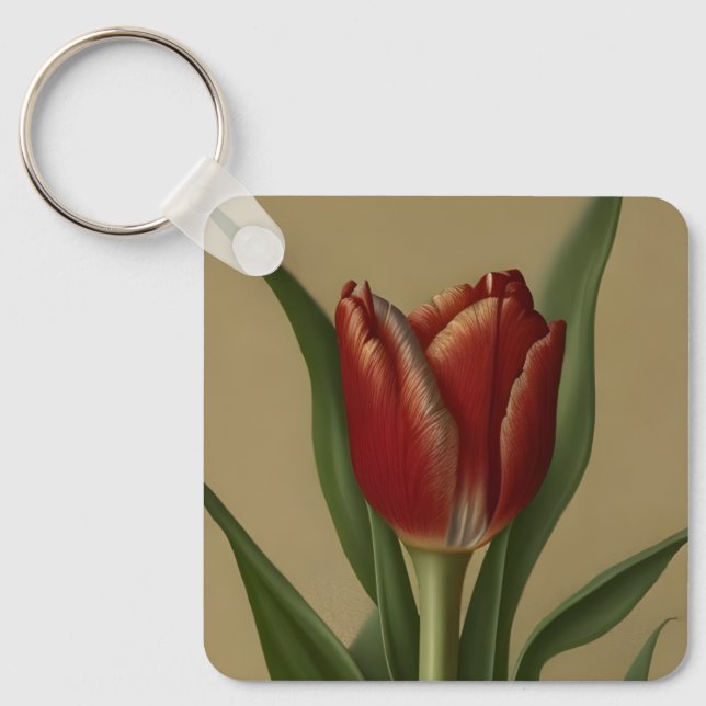 Shabby Chic Lovely  Red Tulip  Keychain (Front)