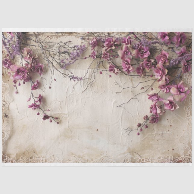 Shabby Chic Magenta Blossoms, lace & mix media  Tissue Paper (Front)