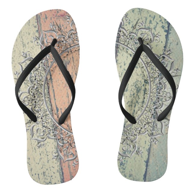 Shabby Chic Mandala Flip Flops (Footbed)
