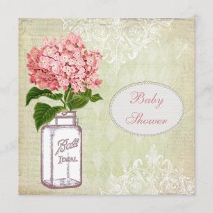 Shabby Chic Mason Jar & Hydrangea Baby Shower Invitation