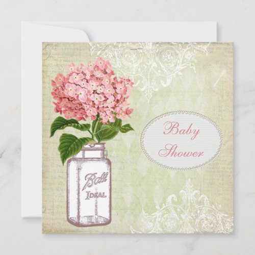 Shabby Chic Mason Jar  Hydrangea Baby Shower Invitation
