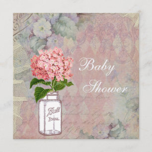 Shabby Chic Mason Jar & Hydrangea Baby Shower Invitation