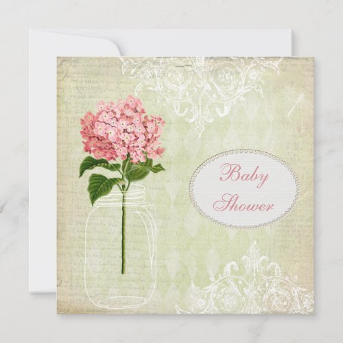Shabby Chic Mason Jar &amp; Hydrangea Baby Shower Custom Invites