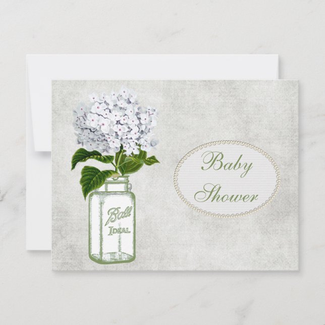 Shabby Chic Mason Jar & Hydrangea Baby Shower Invitation (Front)