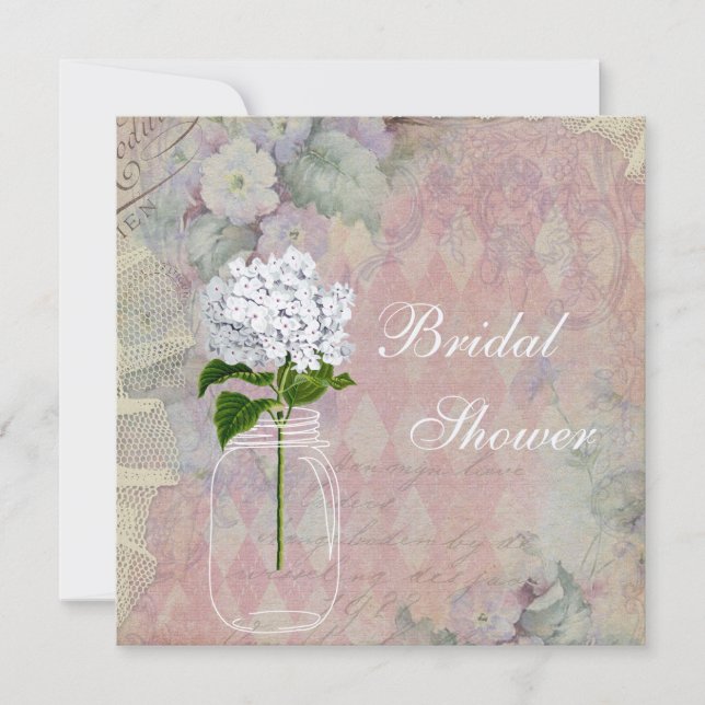 Shabby Chic Mason Jar & Hydrangea Bridal Shower Invitation (Front)