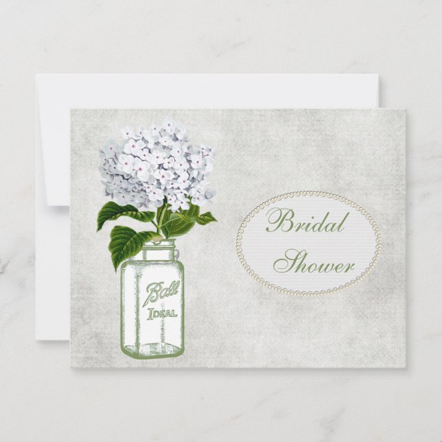 Shabby Chic Mason Jar & Hydrangea Bridal Shower Invitation (Front)