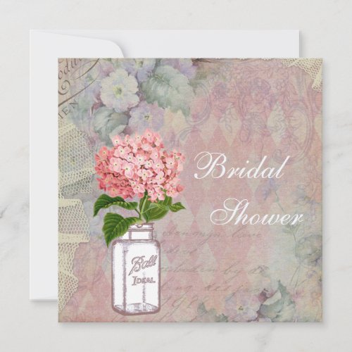 Shabby Chic Mason Jar  Hydrangea Bridal Shower Invitation