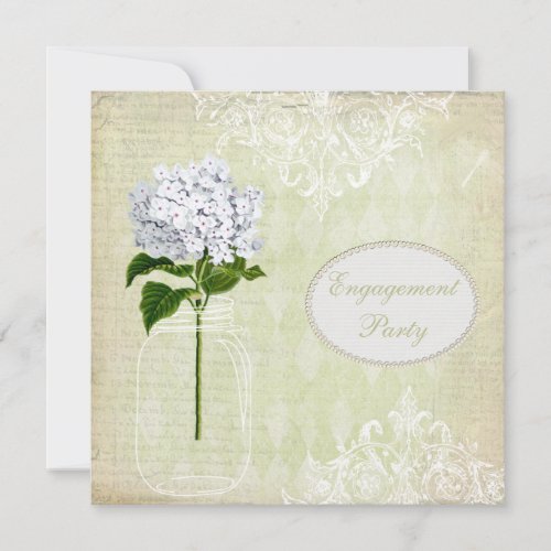 Shabby Chic Mason Jar &amp; Hydrangea Engagement Custom Invitations