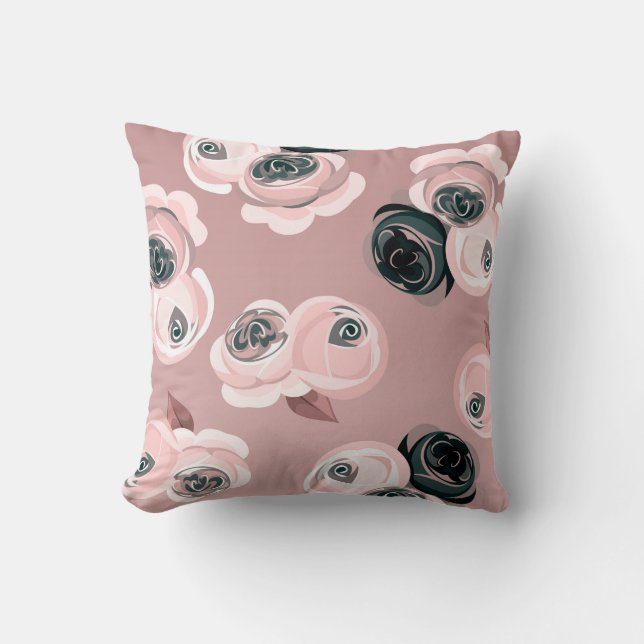 Shabby Chic Mauve Pink & Black Roses Elegant Throw Pillow (Front)