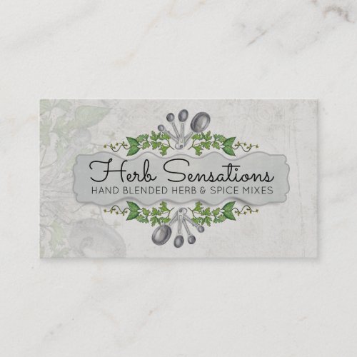 Shabby chic measuring spoons herbs chef catering business card