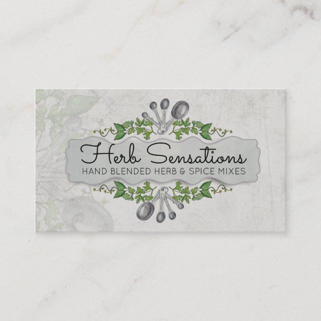 Shabby chic measuring spoons herbs chef catering business card (Front)