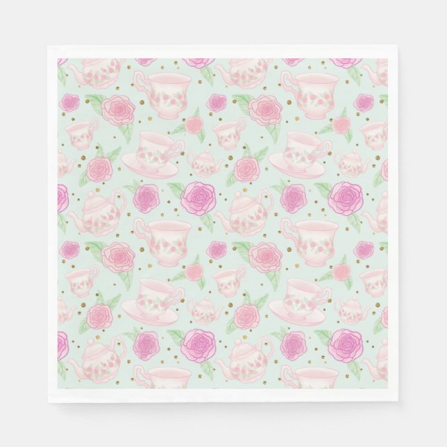 Shabby Chic Mint And Gold Tea Party Napkins (Front)