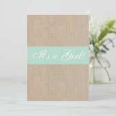 Shabby Chic Mint Burlap Baby Shower Invitation (Standing Front)
