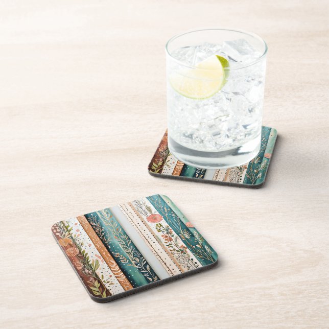 Shabby chic mixed patterns beverage coaster (Right Side)