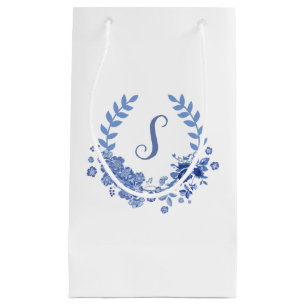 Shabby Chic Monogram Blue design Small Gift Bag