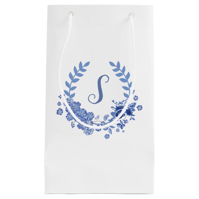 Shabby Chic Monogram Blue design Small Gift Bag (Front)