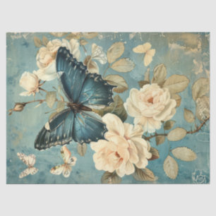 Shabby chic navy butterfly & roses tissue paper