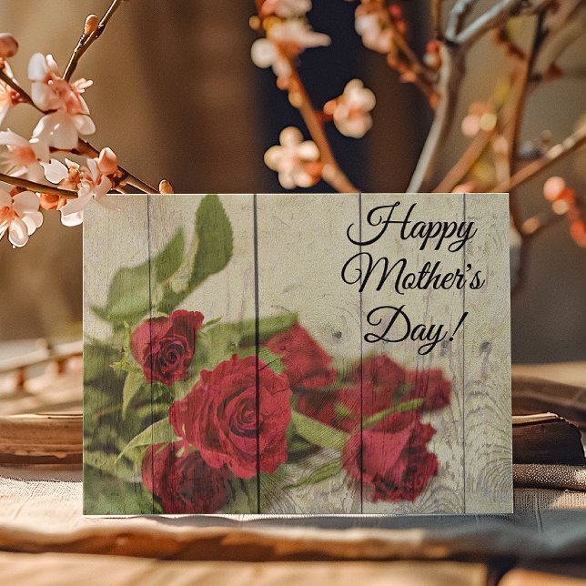 Shabby Chic, Painted Red Roses Mothers Day Holiday Card (Creator Uploaded)