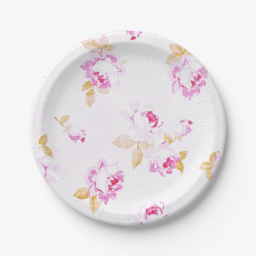 Shabby Chic Pale Pink Rose Paper Plate