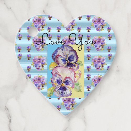 Shabby Chic Pansy Blue Love Heart Gift Tags