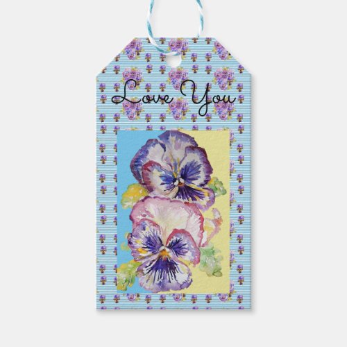 Shabby Chic Pansy Blue Love You Gift Tags