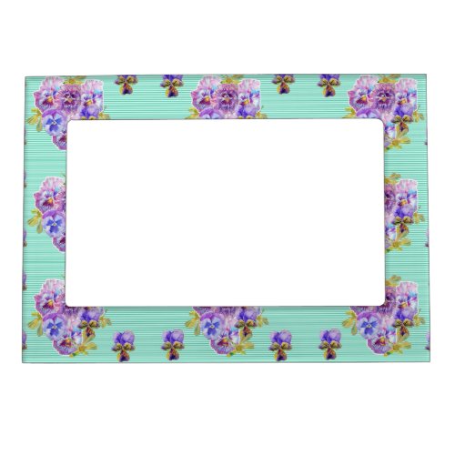 Shabby Chic Pansy Floral Aqua Magnetic Frame