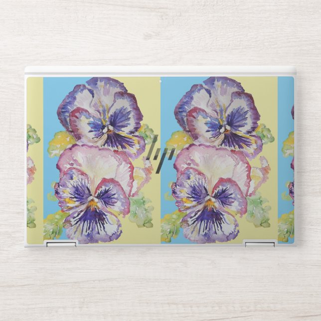 Shabby Chic Pansy Floral Blue Stripe Laptop Skin (Front)