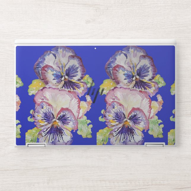 Shabby Chic Pansy Floral Navy Blue Laptop Skin (Front)