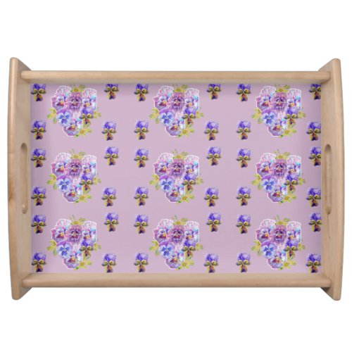Shabby Chic Pansy Floral Pastel Lilac Purple Serving Tray