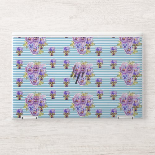 Shabby Chic Pansy Floral Pastel Stripe Laptop Skin