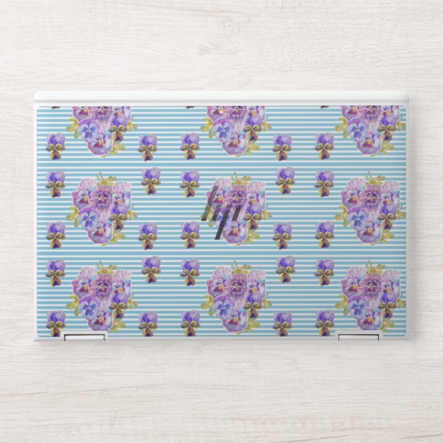 Shabby Chic Pansy Floral Pastel Stripe Laptop Skin (Front)