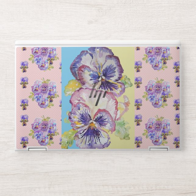 Shabby Chic Pansy Floral Pink Spot Laptop Skin (Front)