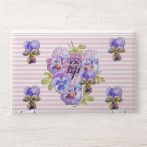 Shabby Chic Pansy Floral Pink Stripe Laptop Skin