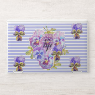 Shabby Chic Pansy Floral Purple Stripe Laptop Skin