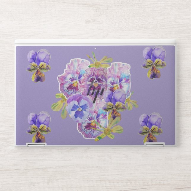 Shabby Chic Pansy Floral Purple Viola Laptop Skin (Front)