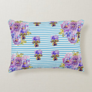 Shabby Chic Pansy Pastel Blue Stripe art Cushion