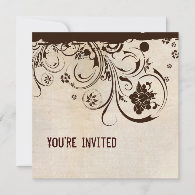 Shabby Chic Parchment and Brown Lace Invitation (Front)