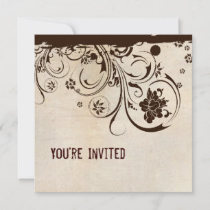 Shabby Chic Parchment and Brown Lace Invitation