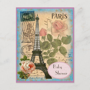 Shabby Chic Paris Eiffel Tower & Roses Baby Shower Invitation