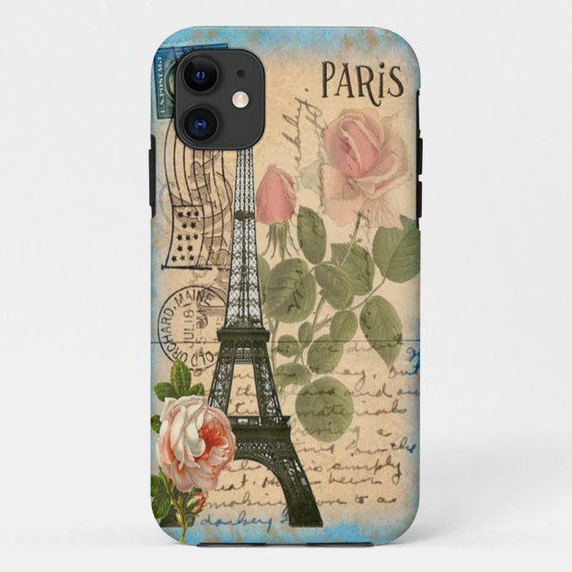 Shabby Chic Paris Eiffel Tower & Roses Case-Mate iPhone Case (Back)