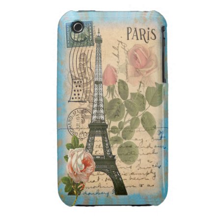 Shabby Chic Paris Eiffel Tower & Roses Iphone 3 Case-mate Case