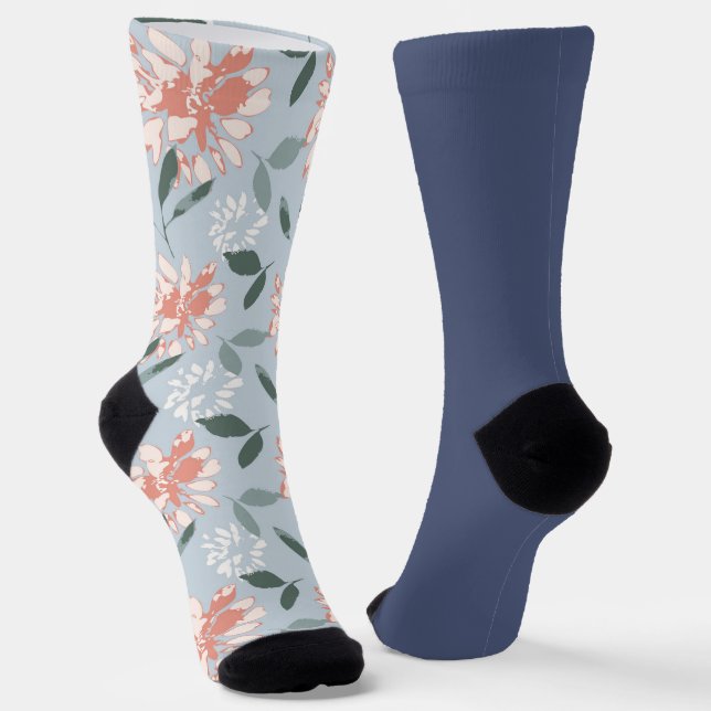 Shabby Chic Pastel Blue Floral Odd Mismatch Socks (Angled)