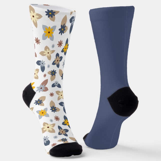 Shabby Chic Pastel Blue Floral Odd Mismatch Socks (Angled)