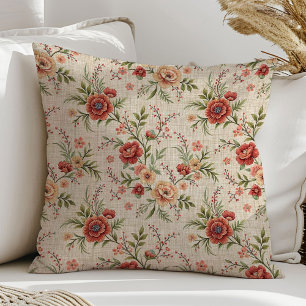 Shabby Chic Pastel Floral Vintage Terracotta Sage Throw Pillow