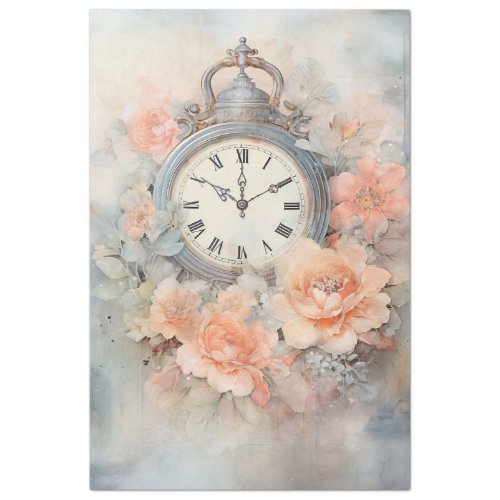 Shabby chic pastel green peach antique clock tissue paper