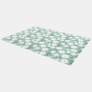 Shabby Chic Pastel Green Retro Daisy Patterned Outdoor Rug